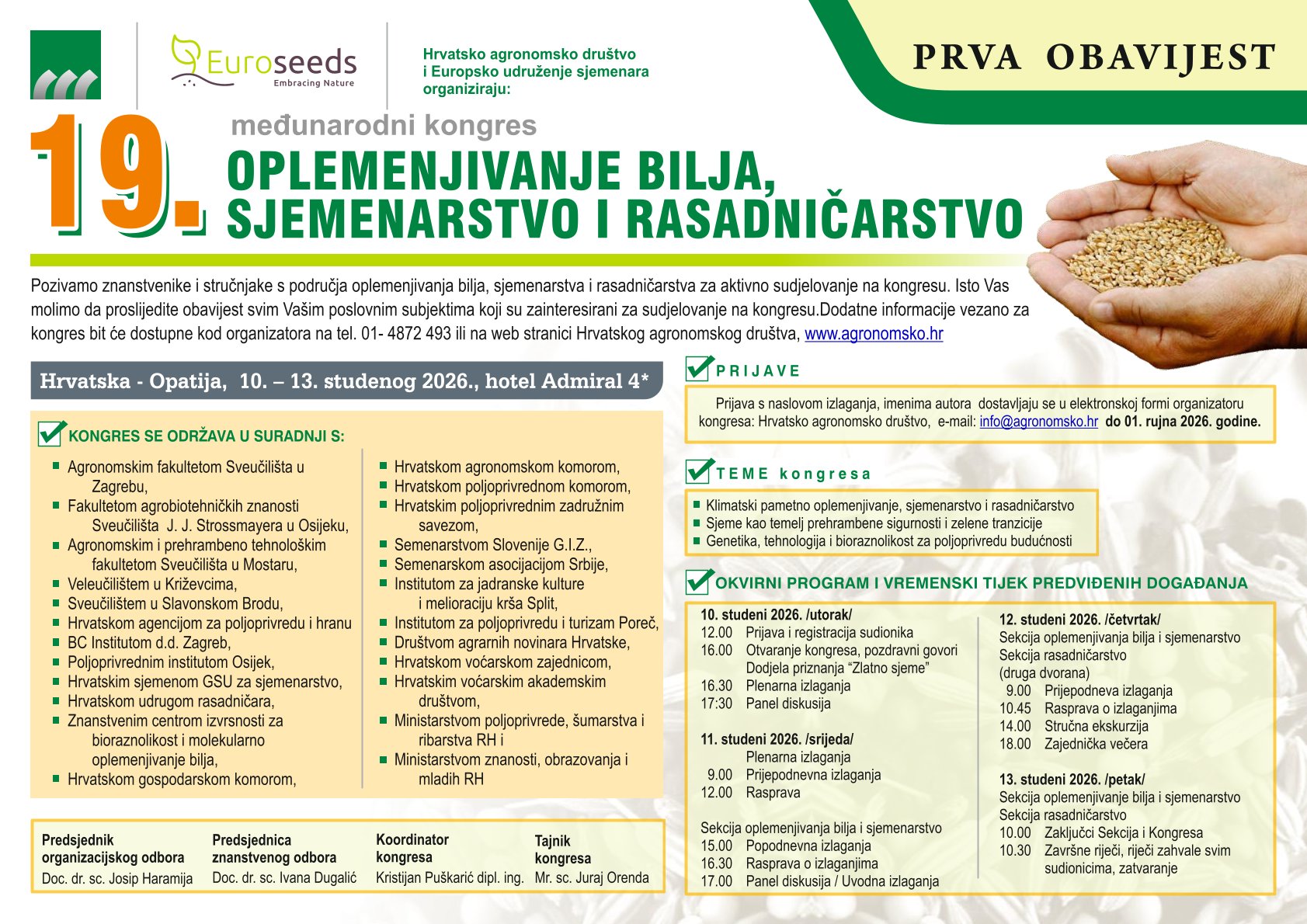 19. MEĐUNARODNI KONGRES OPLEMENJIVANJE BILJA, SJEMENARSTVO I RASADNIČARSTVO