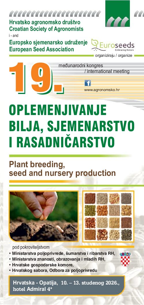 19. MEĐUNARODNI KONGRES OPLEMENJIVANJE BILJA, SJEMENARSTVO I RASADNIČARSTVO, Opatija od 10. do 13. studenoga 2026. godine